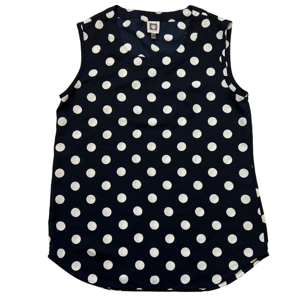 Anne Klein Polka Dot Sleeveless Blouse Black White XS Classic Top